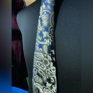 Luciano Gatti mens navy gold silk necktie tie paisley satin